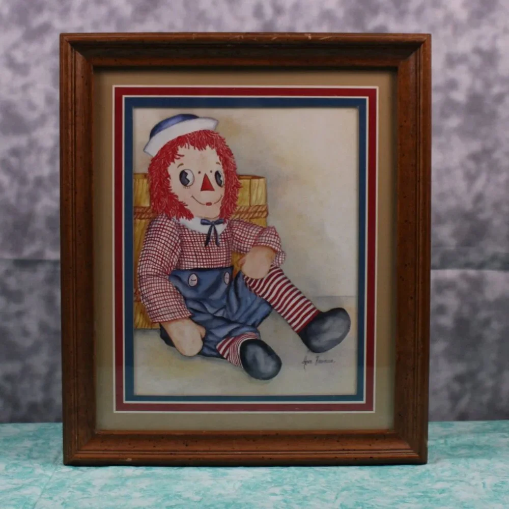 Raggedy Ann & Andy Framed Art Print Set Vintage Country Wall Decor 1980s
